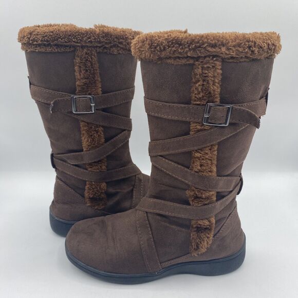 Little Angel Girl Brown Faux Fur and Faux Suede Boots Size 13C Little Kid - Picture 1 of 8